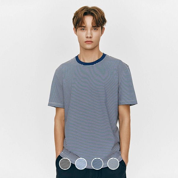 지오다노 라운드넥 핀스트라이프 반팔티